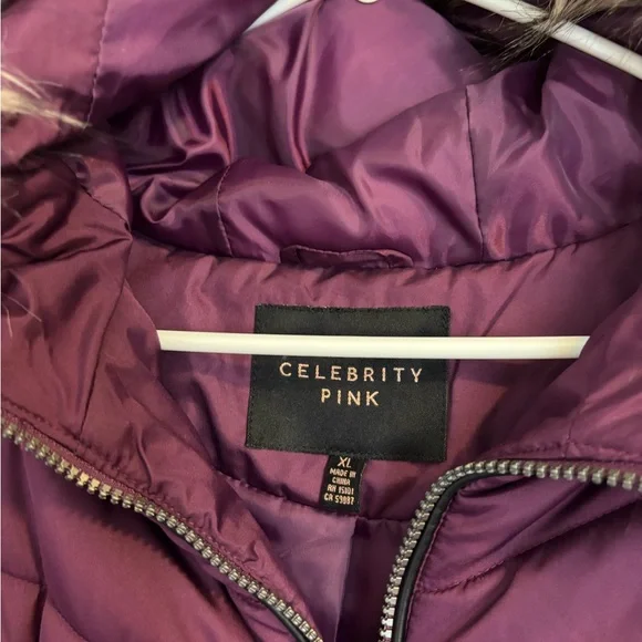 Celebrity Pink Women's Plum Puffer Coat with Faux Fur Hood - Picture 2 of 4
